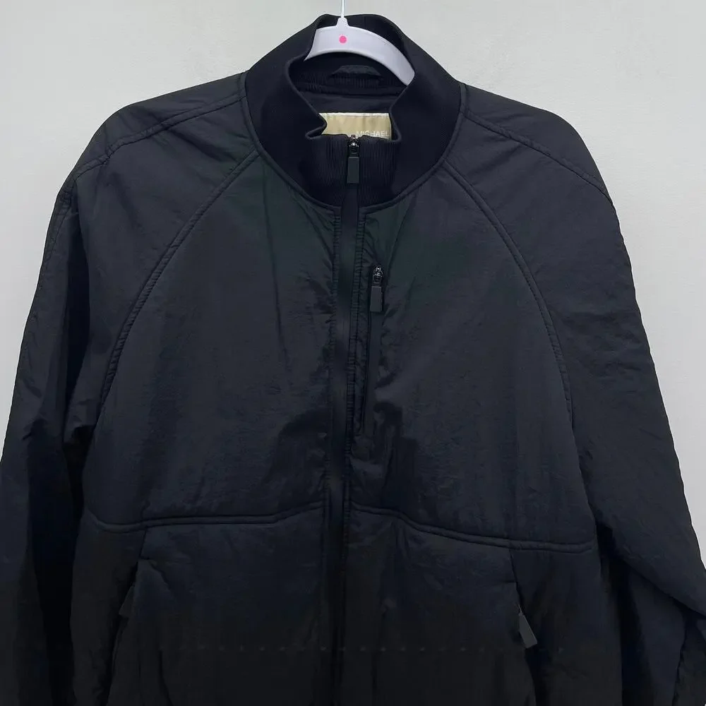 Michael Kors Bomber Jacket Womens‎ Large Black Black Nylon Full Zip Coat